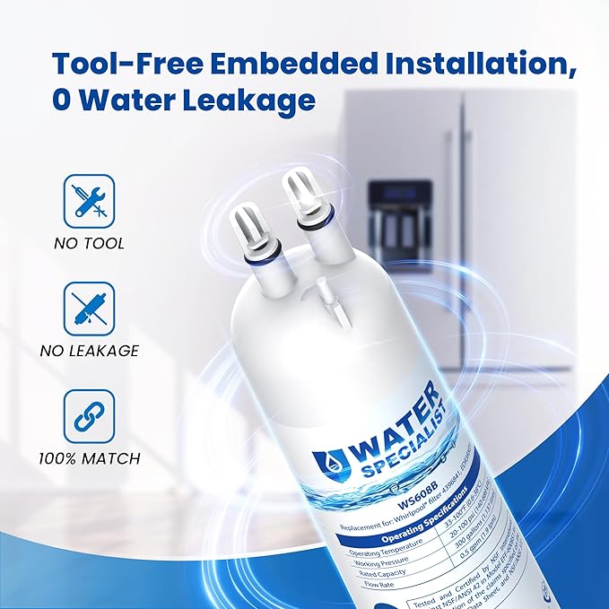 Waterspecialist WS608 Water Filter, Replacement for 4396841, Everydrop® Filter 3, EDR3RXD1, 4396710, Kenmore® 46-9083, 46-9030, Refrigerator Water Filter, 1 Filter