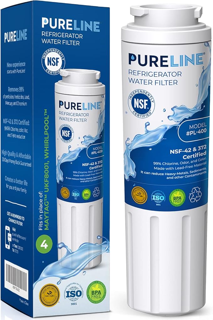 Pureline UKF8001 Water Filter Replacement for Everydrop Filter 4, EDR4RXD1, Maytag UKF8001, UKF8001AXX-750, UKF8001AXX-200, Whirlpool 4396395, WRX735SDHZ00, Kenmore 9084, Puriclean II, Viking RWFFR.