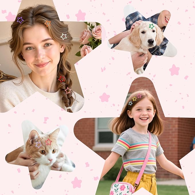 28Pcs Star Hair Clips Y2K Polka Dot Cute Star Hair Clips for Women Snap Metal Stars Barrettes for Long Short Curly Thin Thick Hair Bulk Colorful Kawaii Hair Accessories for Girls Styling Tools