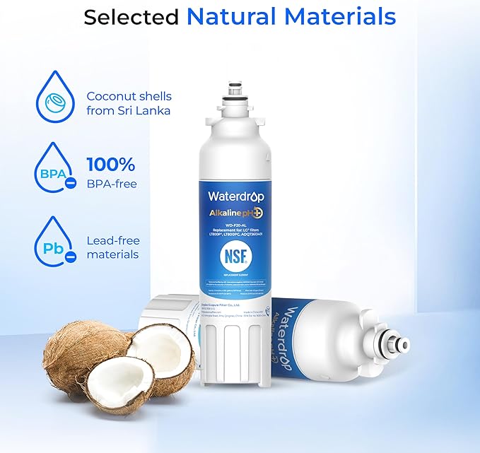 Waterdrop ADQ73613401 Water Filter Bundle, Includes Alkaline Water Filter 2 Pack, Enhances pH, and WD-F20 Replacement Filter, Compatible with LG® LT800P®, ADQ73613402,Kenmore