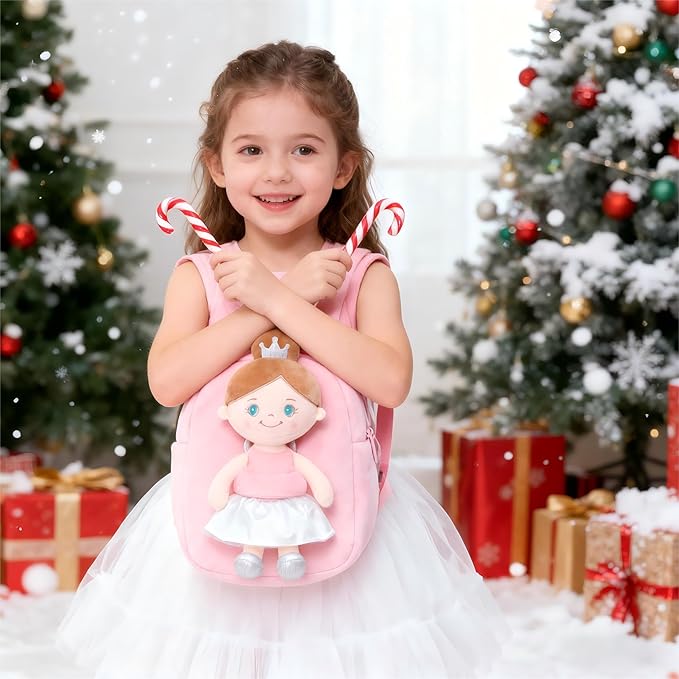 Gloveleya Toddler Backpack with Rag Doll Baby Gifts Angel Girl Pink