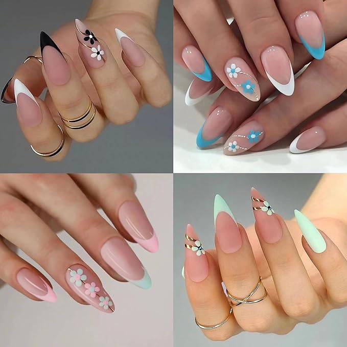 TBRZTR Colorful Flower Nail Art Adhesive Sticker 3D Self-Adhesive Nail Decals Art Design Holographic Golden Lines Nail Art Sticker Decoration Manicure Tips Acrylic Nails DIY Nails Art Supplies