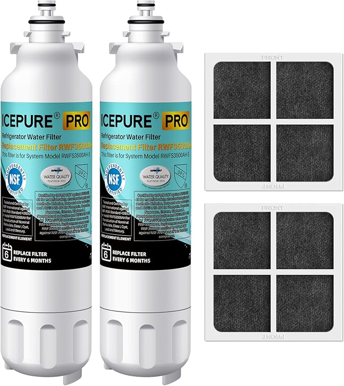 ICEPURE PRO ADQ73613401 NSF401&473&53&42 Certified Replacement for LG LT800P, LT800PC, Kenmore 9490, ADQ736134 ADQ73613402 ADQ75795104 LSXS26326S Refrigerator Water Filter and LT120F Air Filter 2Combo