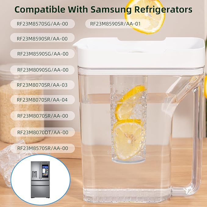UPGRADED DA97-17395A Refrigerator Water Reservoir Pitcher with 2pcs Sealing Ring Compatible with Samsung Refrigerator Fridge Replacement Tank Assembly Pitcher Water-Ref-Part