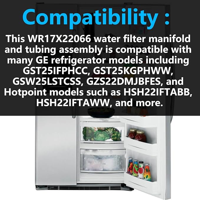 WR17X22066 Water Filter Manifold and Tubing Assembly Fits for GE Refrigerator,Refrigerator Water Filter Head And tube Assembly Replaces WR17X20862, WR17X11920, WR02X45209 WR17X22066