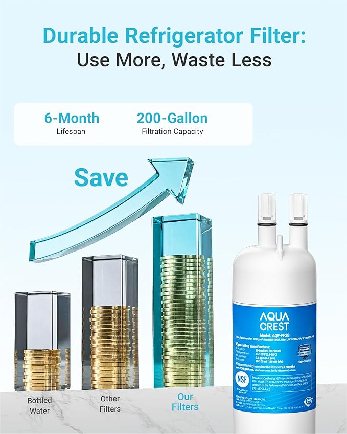 AQUA CREST EDR1RXD1 Replacement for W10295370A, Everydrop® Filter 1, EDR1RXD1B, P8RFWB2L, P4RFWB, Kenmore® 46-9081, 46-9930, Refrigerator Water Filter, 2 Filters