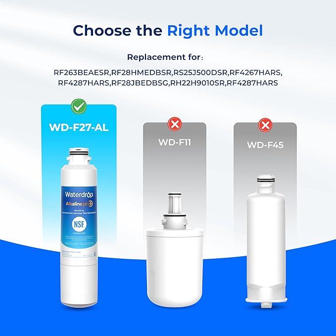 Waterdrop Alkaline DA29-00020B Replacement for Samsung® Refrigerator Water Filter HAF-CIN/EXP, HAF-CIN, DA29-00020B-1, DA97-08006A-1, RF28HMEDBSR, RF263BEAESR, RS25J500DSR, RF263TEAESG, 2 Pack