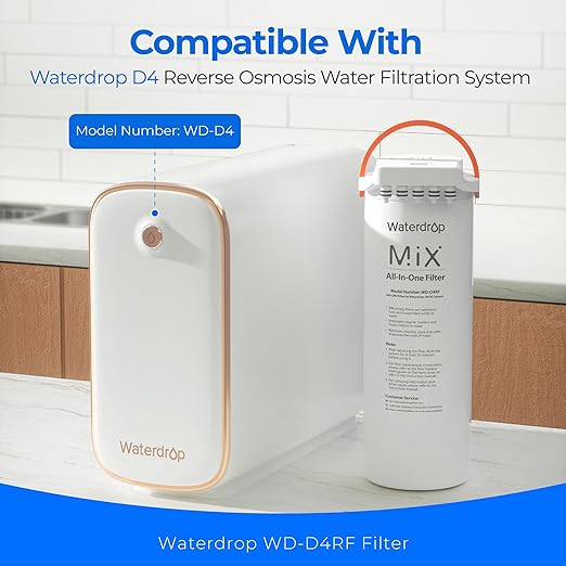 Waterdrop D4RF Filter, Replacement for D4 Under Sink Reverse Osmosis System, 1-Year Lifetime