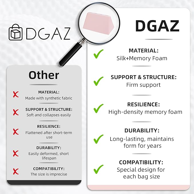 DGAZ Purse Pillow Shaper Insert,Luxury Handbag Tote Shapers, Memory Foam- Fits Birkin 20/25/30/35/40/45/50 Bag(Pink,BK30 Sellier)