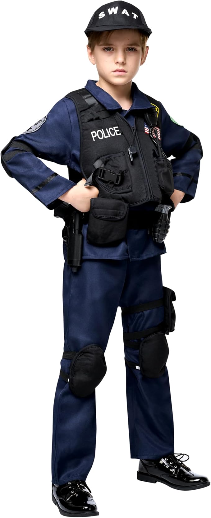 Spooktacular Creations 20PCS Police SWAT Costume for Kids, S.W.A.T. Police Officer Costume for Boys Halloween Cosplay Party