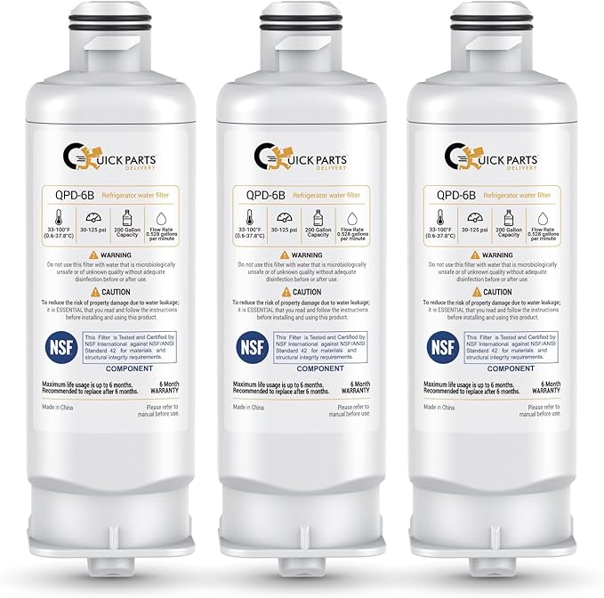 QPD 6B Refrigerator Water Filter Replacement for Samsung DA97-17376B, HAF-QIN – Compatible with Samsung RF23M8070SG/AA, BRF365200AP/AA – NSF Certified, Chlorine Reduction – (3-Pack)