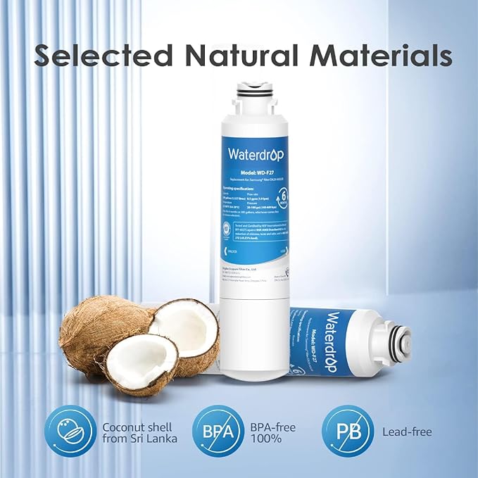 Waterdrop DA29-00020B Replacement for Samsung® Refrigerator Water Filter HAF-CIN/EXP, HAF-CIN, DA29-00020B-1, RF28HMEDBSR, RF263BEAESR, RS25J500DSR, RF263TEAESG, HDX FMS-2, DA97-08006A-1, 2 Pack