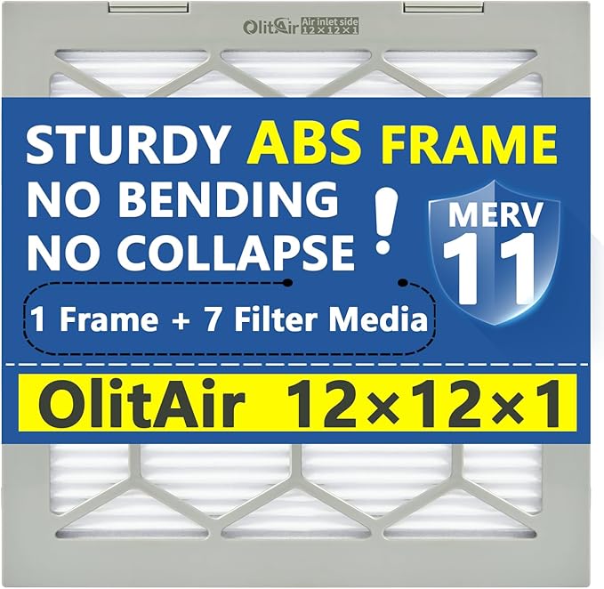 12x12x1 MERV 11 Air Filter,AC Furnace Air Filter,Reusable ABS Plastic Frame, 7 Pack Replaceable Filter Media (Actual Size: 11 3/4" x 11 3/4" x 3/4")