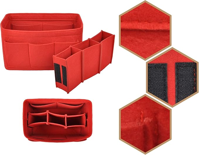 Vercord Felt Purse Organizer Handbag Insert Liner Shaper Bag in Bags for Speedy Neverfull Tote Red Large