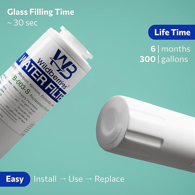 Wildberries UKF8001 NSF Certified Refrigerator Water Filter Replacement for Everydrop Filter 4, EDR4RXD1, UKF8001,Maytag UKF8001, Whirlpool EDR4RXD1, 4396395,Kenmore 9084, 9006, Pack of 1