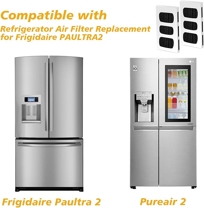 Refrigerator Air Filter, 2 Pack Pure Air Ultra II Refrigerator Air Filter Activated Carbon Filter with Carbon Technology Replacement for Frigidaire PAULTRA2, Pure Air Ultra 2 to Absorb Food Odors