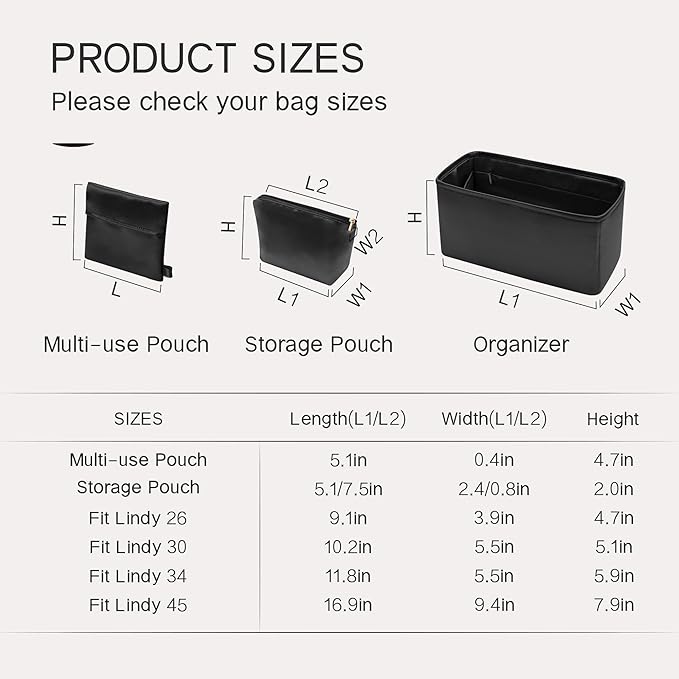 Silky Bag Insert Fit for Hermes Lindy 19/26, Silky Purse Organizer, Lightweight and Silk Touch (Fits Lindy 26, Black)