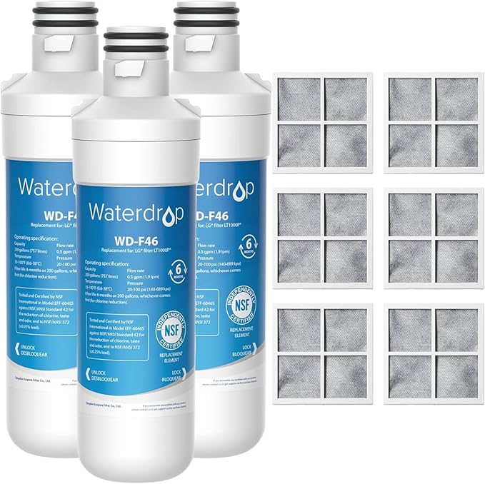 Waterdrop ADQ747935 LT1000PC Replacement for LG® LT1000P®/PC/PCS ThinQ® Refrigerator Water Filter, LFXS26973S, LMXS28626S, LMWS27626S, LFXS28596S, ADQ74793501 and LT120F®