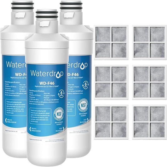 Waterdrop ADQ747935 LT1000PC Replacement for LG® LT1000P®/PC/PCS ThinQ® Refrigerator Water Filter, LFXS26973S, LMXS28626S, LMWS27626S, LFXS28596S, ADQ74793501 and LT120F®