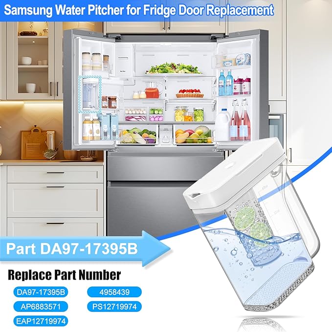 Upgraded DA97-17395B Refrigerator Water Pitcher Compatible with Samsung Water Pitcher for Fridge Door Replacement Leak-Proof Samsung Fridge Reservoir RF28R7351SR RF28R7351SG RF28R6301SR RF22R7351SR