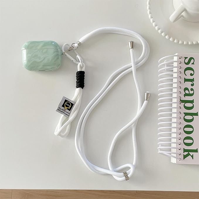 Premium Silicone Case for AirPods Pro 3 (2025) - Mint Marble Green Shockproof Cover with Detachable Neck Lanyard, Travel Keychain Design, MagSafe Compatible, Unisex for Women & Men