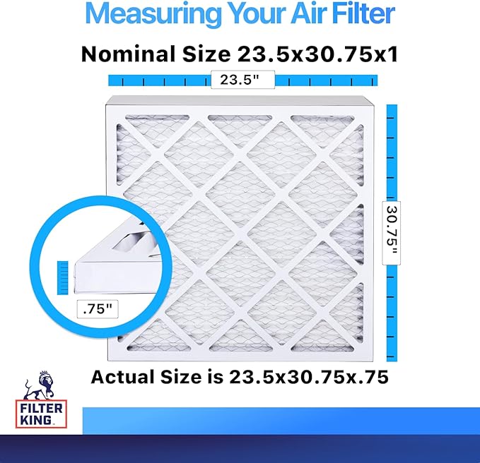 Filter King Air Filters 23.5x30.75x1 | 3-Pack | MERV 8 HVAC Pleated AC Furnace Filters | Actual Size 23.5 x 30.75 x .75