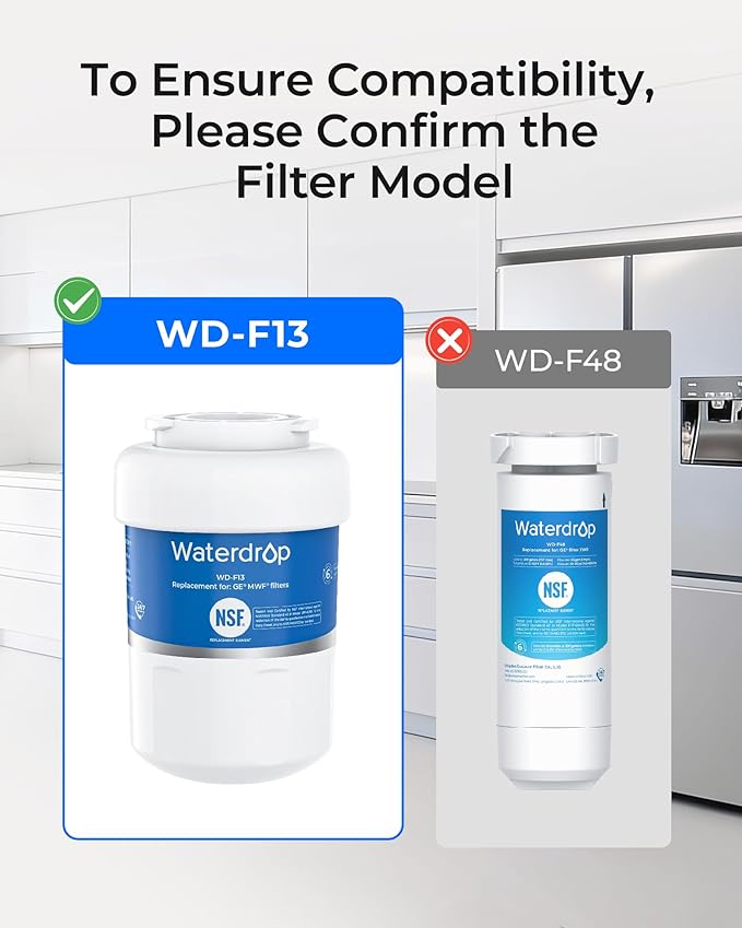 Waterdrop WD-F13 Replacement for GE® MWF®, SmartWater® MWFP, MWFINT, MWFA, GWF, HDX FMG-1, Kenmore® 9991, GSE25GSHECSS, WFC1201 Water Filter, 3 Pack