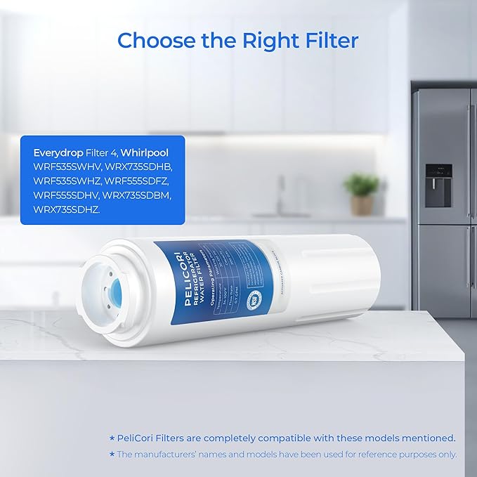 WHR4RXD1 Water Filter, Compatible with Everydrop Filter 4, Whirlpool WRF535SWHV, WRX735SDHB, WRF535SWHZ, WRF555SDFZ, WRF555SDHV, WRX735SDBM, WRX735SDHZ, 3 Pack