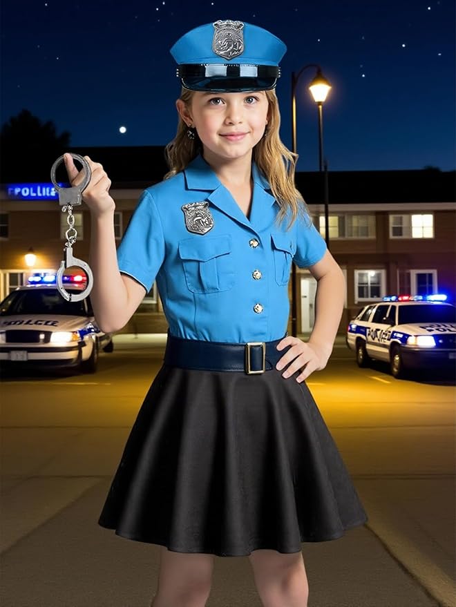 Police Costume for Girls,Police Officer Costume for kids Halloween Costumes for Girl,Cop Outfit Uniform for Girls