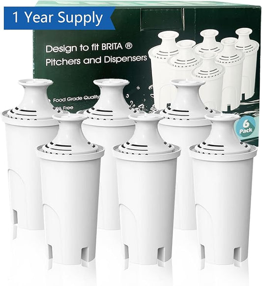 Replacement for Brita® Filter, Brita® Water Pitchers and Dispensers, Classic OB03, Mavea® 107007, and More, Pitcher Water Filter, 1 Year Filter Supply, 6 Count