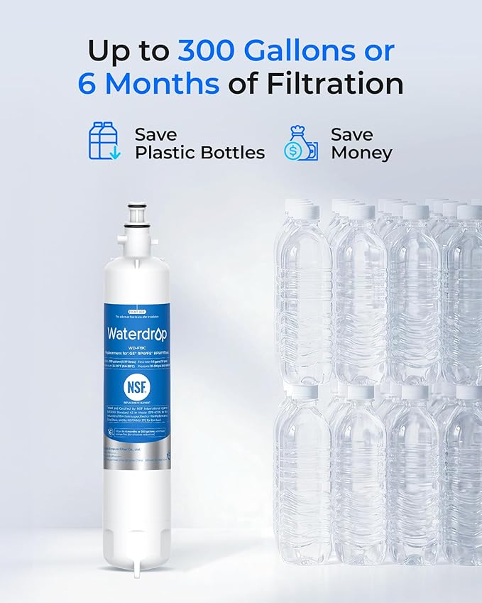 Waterdrop WD-F19C Replacement for GE® RPWFE®, RPWF (with CHIP) Refrigerator Water Filter, Compatible with GFE28GBLTS, GFE28GGKBB, GFE28GSKSS, PFE28KSKSS, PFE28KMKES, Package May Vary