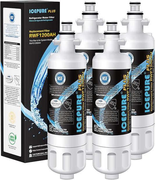 ICEPURE PLUS 46-9690 NSF/ANSI 53 Certified Replacement for LG LT700P ADQ36006101, Kenmore Elite 9690 ADQ36006102, LFX28979ST, RWF1200A, LFX25978ST, LFXS30766S Refrigerator Water Filter,4PACK