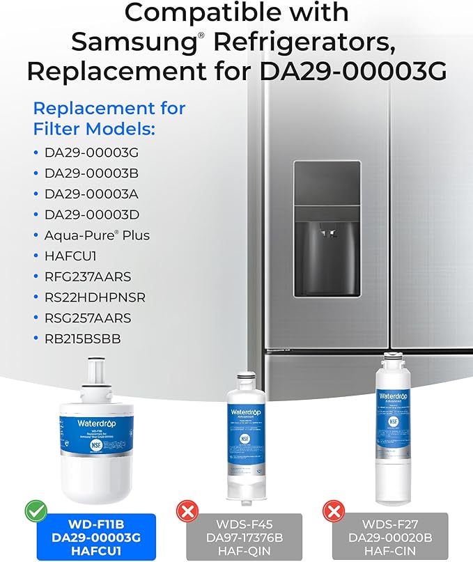Waterdrop DA29-00003G Refrigerator Water Filter, Replacement for Samsung®, DA29-00003B, DA29-00003A, Aqua-Pure Plus, HAFCU1, RFG237AARS, FMS-1, RS22HDHPNSR, RSG257AARS, 3 Filters (Package May Vary)