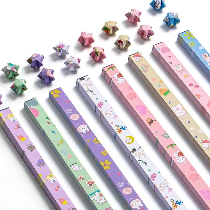 1080 Sheets Cartoon Origami Star Paper Strips 16 Different Styles Lucky Paper Stars Strips for DIY Handmade Crafts