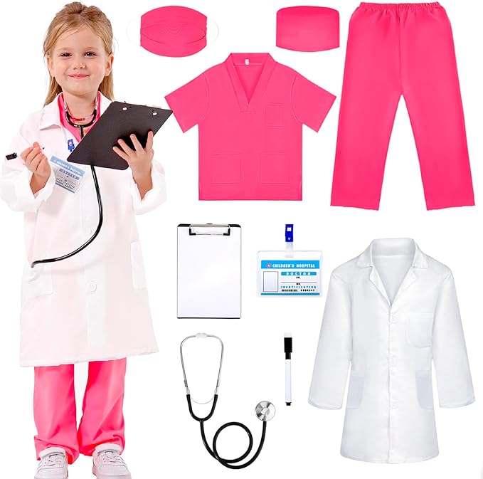 Liberry Doctor Costume for Kids, Toddler Doctor Dress Up Clothes with Real Stethoscope, Career Day Role Play Gift for Girls