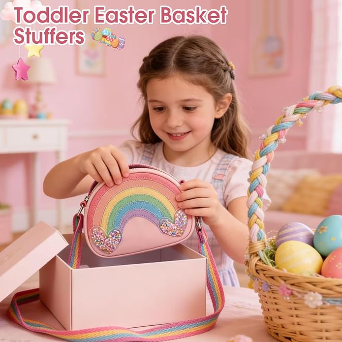 Toddler Purse Easter Basket Stuffers Gifts for Kids: 2 3 4 5 6 7 8 Year Old Girl Birthday Gift, Rainbow Crossbody Bag