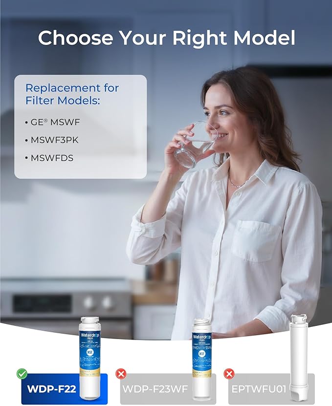 Waterdrop Plus MSWF Refrigerator Water Filter, 𝐑𝐞𝐝𝐮𝐜𝐞 𝐏𝐅𝐀𝐒 and lead, Replacement for GE® MSWF, 101820A, 101821B, RWF1500A, 1 Pack (Package May Vary)