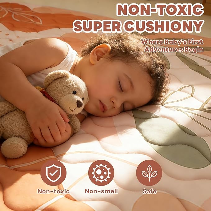 Baby Play Mat for Floor, 71'' x 59'' Thicken Foam Soft Padded Mat for Baby, Playpen Mat for Toddlers Infant Kids, Machine Washable, Non-Slip Bottom Safe for Crawling (Stone）