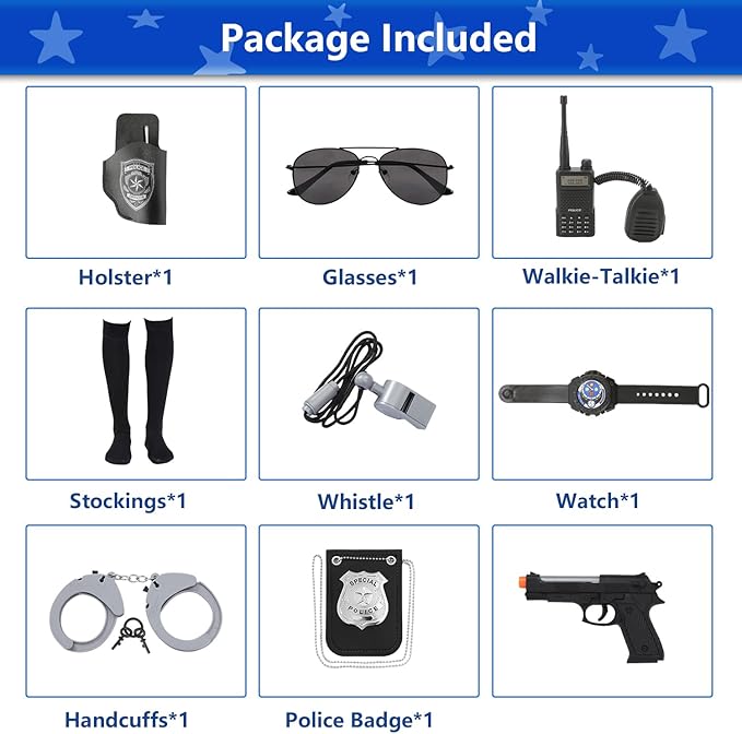 Kids Police Officer Costume Girls Cop Cosplay Outfits Uniform Halloween Costumes with 9 Pcs Accessories