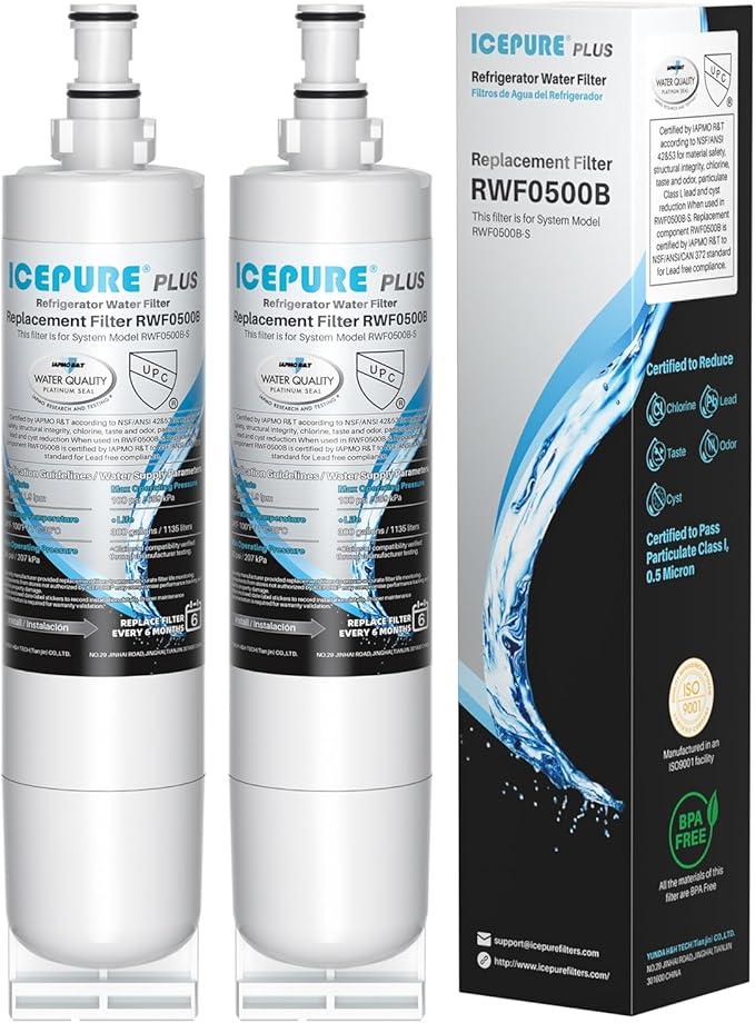 ICEPURE PLUS 4396508 NSF/ANSI 53 & 42 Certified Refrigerator Water Filter, Remove Lead, Replacement for EDR5RXD1, Everydrop Filter 5, Whirlpool 4396510, WF-NLC240V, PNL240V Kenmore 46-9010 9085, 2PACK