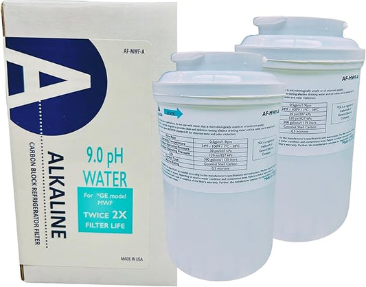 AF-MWF-Alkaline Water Filter Replacement Compatible with GE model MWF, 2X Life (pH level 9.0) Two-Pack
