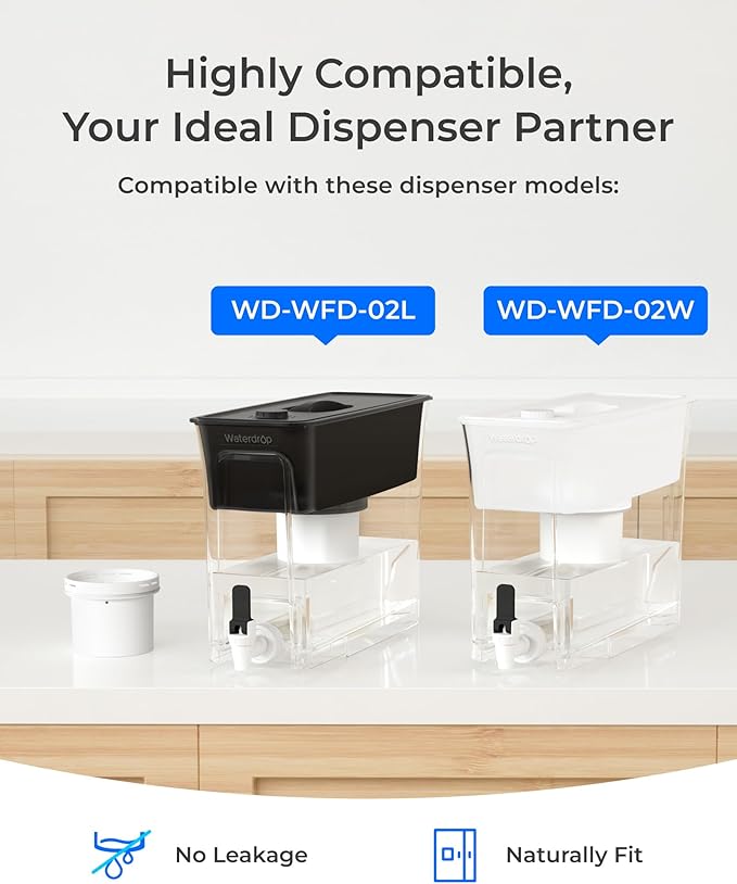 Waterdrop PF-03B Water Filter Replacement for Waterdrop WFD-02L/WFD-02W Fluoride Reduction Dispenser Filtration System, Reduce PFOA/PFOS, Last Up to 150 Gallons or 2 months, 2 Pack