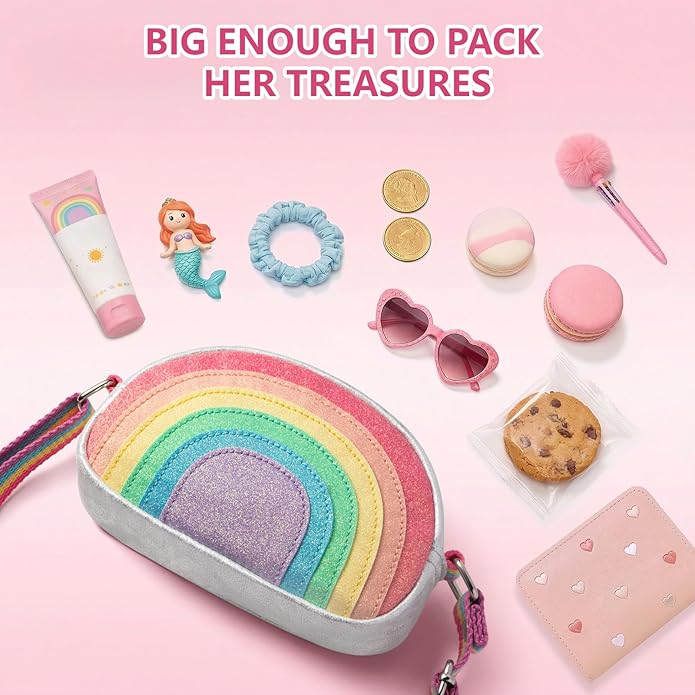 Toddler Purse Easter Basket Stuffers Gifts for Kids: 2 3 4 5 6 7 8 Year Old Girl Birthday Gift, Rainbow Crossbody Bag