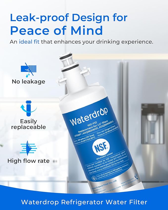 Waterdrop 469690 ADQ36006101 Refrigerator Water Filter, Replacement for LG® LT700P®, ADQ36006102, Kenmore® 9690, LFXS30766S, LFXS24623S, FML-3, RFC1200A, RWF1200A, WSL-3