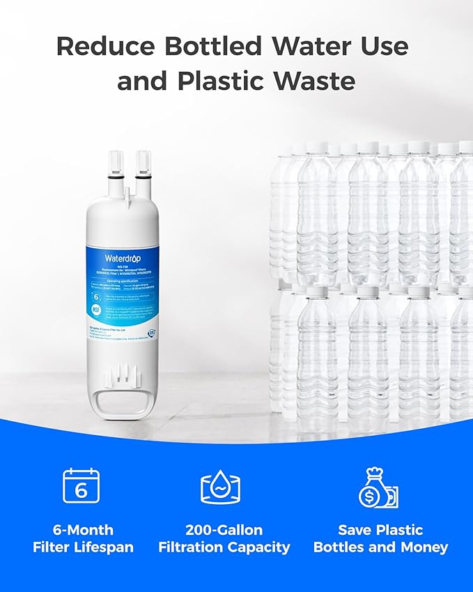 Waterdrop EDR1RXD1 Replacement for Everydrop® Filter 1, W10295370A, EDR1RXD1B, P8RFWB2L, P4RFWB, WD-F38, 46-9081, 46-9930 Refrigerator Water Filter, 4 Pack