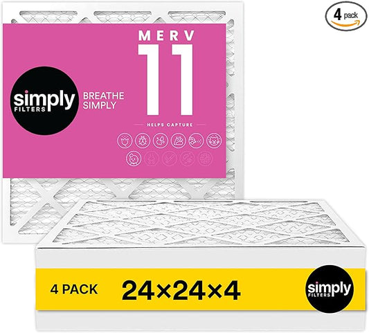 Simply 24x24x4 Air Filter, MERV 11, MPR 1000, 4 Pack, Furnace Air Filter for HVAC (Actual Size: 23.5"x23.5"x3.63") DUST, Pet & Allergy Control