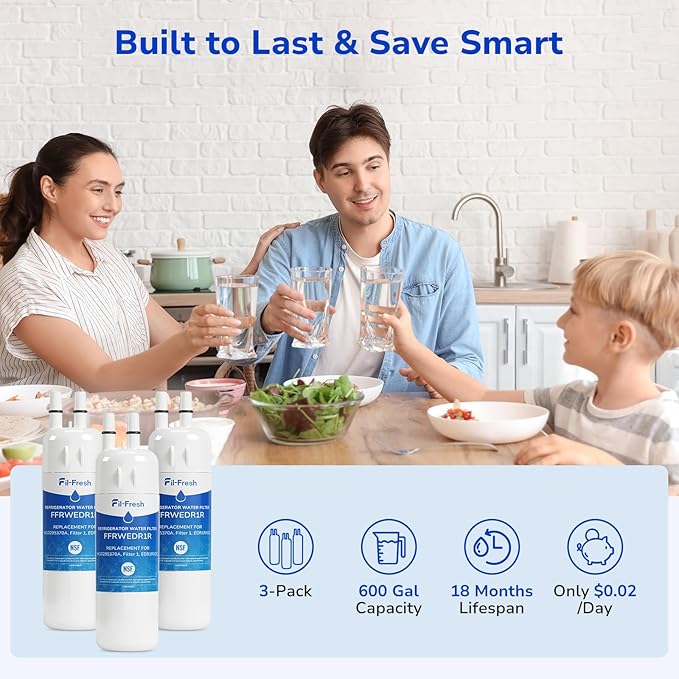 Fil-Fresh EDR1RXD1 Refrigerator Water Filter Replacement for EveryDrop® Filter 1, Whirlpool® W10295370A, WHR1RXD1, KAD1RXD1, P4RFWB, P8RFWB2L, Kenmore® 46-9081, 46-9930, Fridge Water Filter, 3 Packs