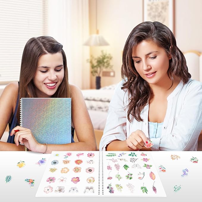 Large Reusable Sticker Book Collecting Album 8.5×11 Inch Sticker Storage Collection Organizer Book for Adult with 40 Sheets Letter Size Blank Release Paper and Holographic Cover (Dot)