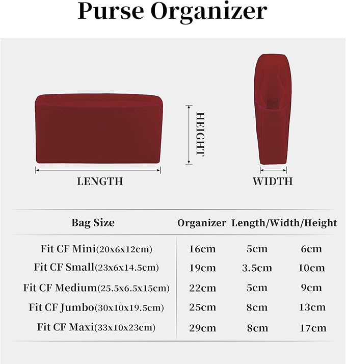 Classic Flap Bag Organizer Insert, Purse Organizer Insert Compatible with Chanel Classic Flap Jumbo 28, Lightweight Purse Divider with Pockets (Ruby, Chanel CF Jumbo)