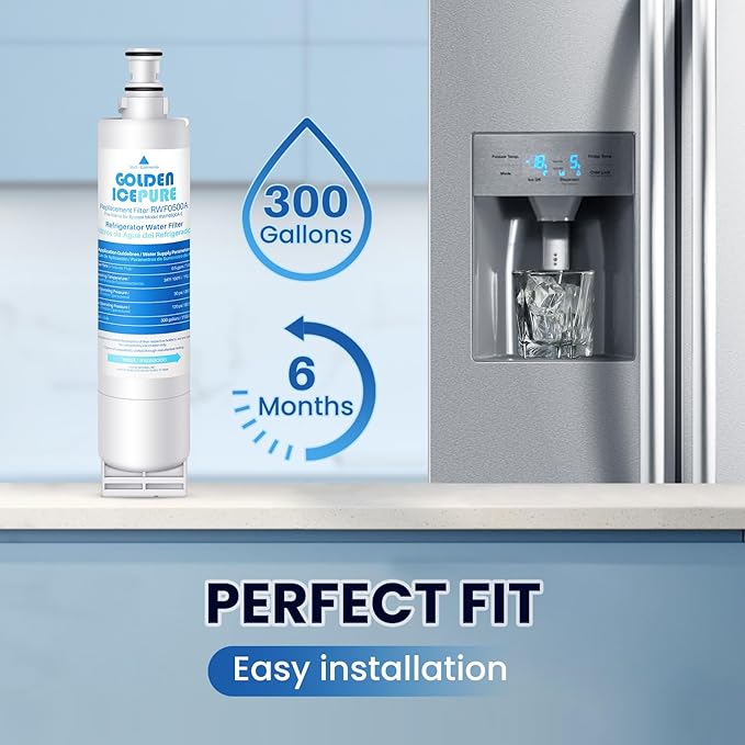 GOLDEN ICEPURE 4396508 Refrigerator Water Filter, Replacement for EveryDrop Filter 5, 4396510, EDR5RXD1, Whirlpool 4396508, 4396510, 4392857, Kenmore 46-9010, NLC240V 2PACK